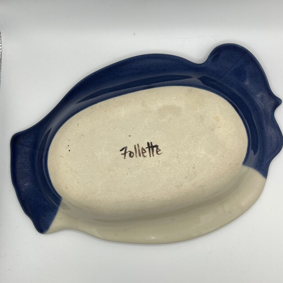 Kent Follette SIGNED Handcrafted ArtPottery Serving Dish Plate Bird Flowers Tray - Picture 7 of 8